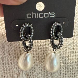 0260-Chico's Rhinestone and Pearl Drop Earrings